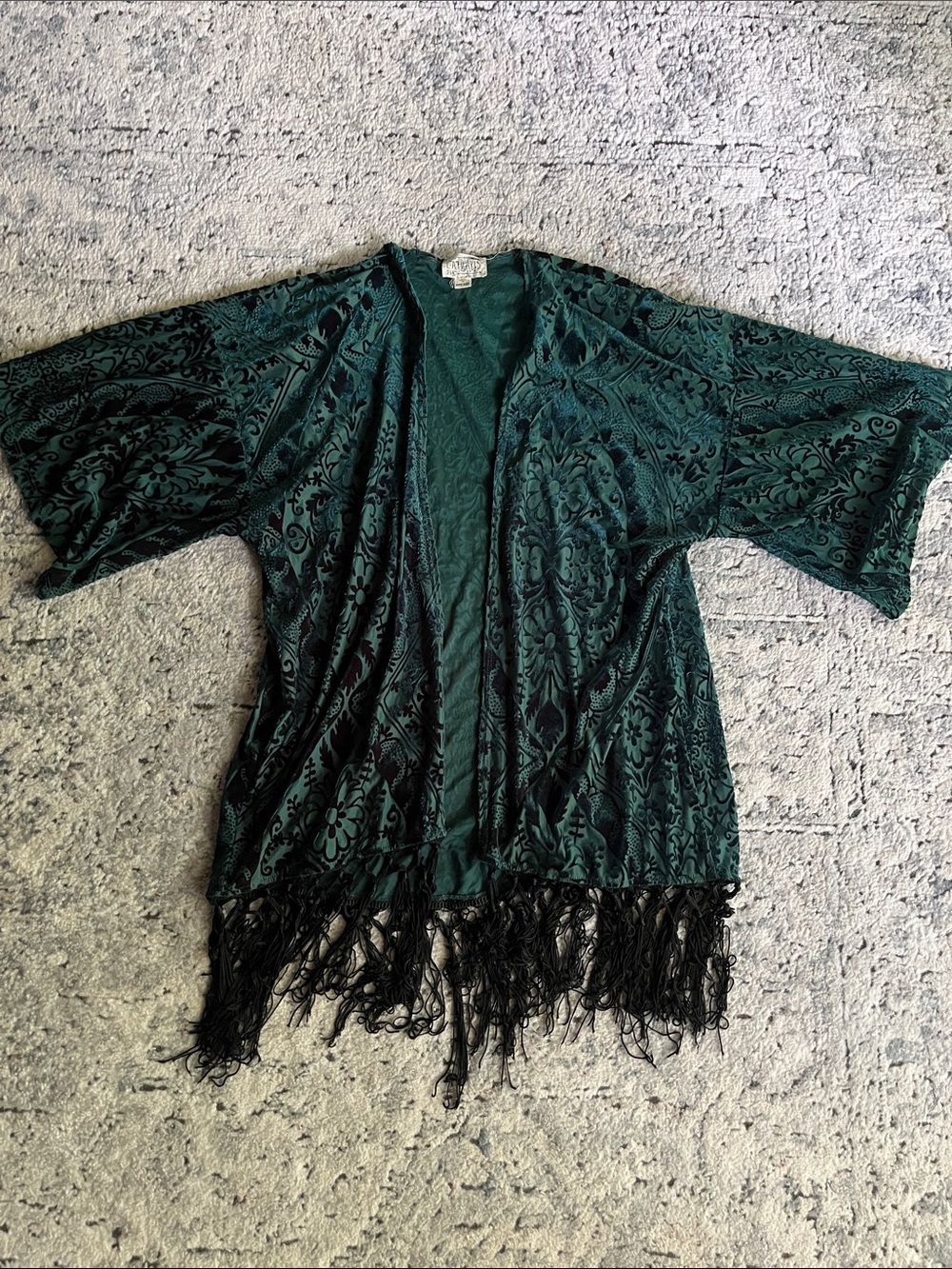 Emerald Green Velvet Kimono with Fringe